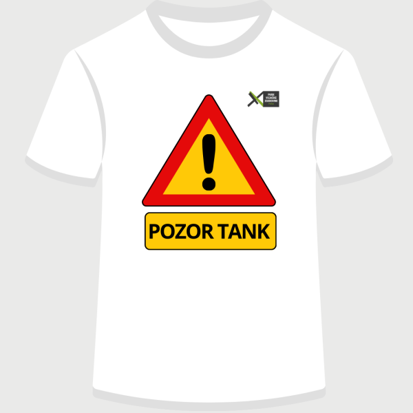 Kratka majica "POZOR TANK" bela, otroška