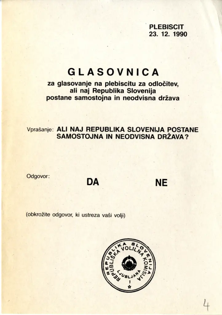 Vir fotografije 1: Arhiv RS, AS 1210, Zbirka Plebiscit 1990, šk. 530